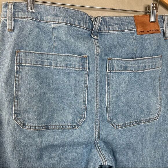 J Crew Point Sur Wide Leg Crop Clean Light Wash Stretch Raw Hem Patch Pocket - Picture 7 of 13